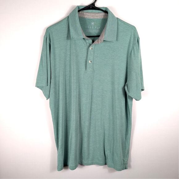 Free Fly Mens M Bamboo Performance Polo Green Short Sleeve Stretch Soft Shirt - Picture 1 of 4